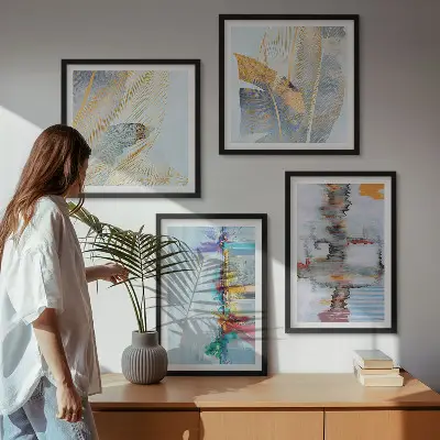 Set de cuadros modernos para salón con composiciones de pintura abstracta