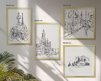 Set de 4 cuadros para salón Dibujos sencillos de vistas de la ciudad