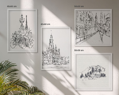 Set de 4 cuadros para salón Dibujos sencillos de vistas de la ciudad