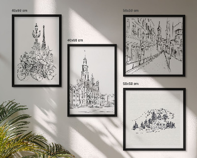 Set de 4 cuadros para salón Dibujos sencillos de vistas de la ciudad