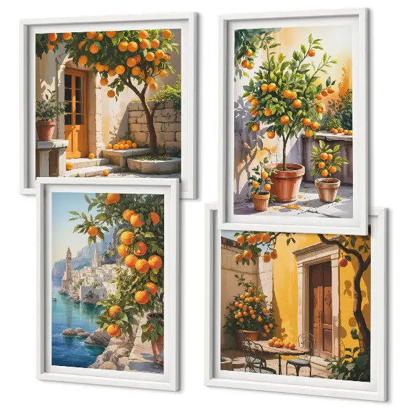 Set de cuadros modernos para salón con diseño de paisajes de cítricos pintados