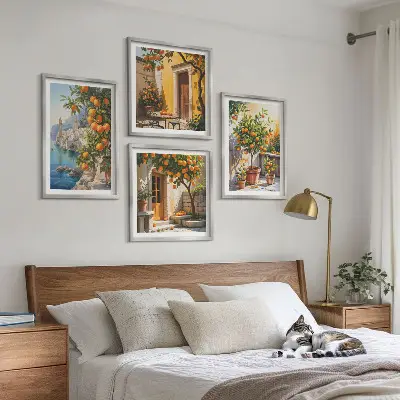 Set de cuadros modernos para salón con diseño de paisajes de cítricos pintados