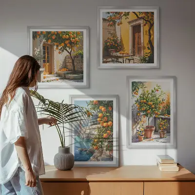 Set de cuadros modernos para salón con diseño de paisajes de cítricos pintados