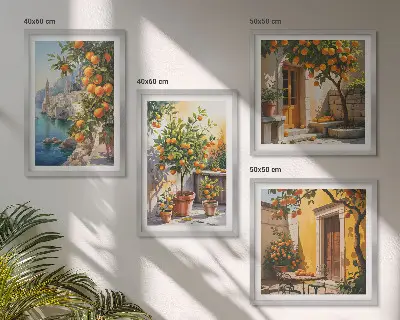 Set de cuadros modernos para salón con diseño de paisajes de cítricos pintados