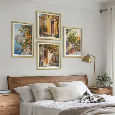 Set de cuadros modernos para salón con diseño de paisajes de cítricos pintados