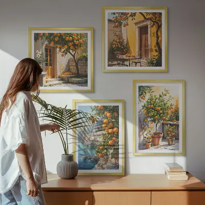 Set de cuadros modernos para salón con diseño de paisajes de cítricos pintados