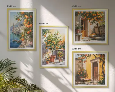 Set de cuadros modernos para salón con diseño de paisajes de cítricos pintados