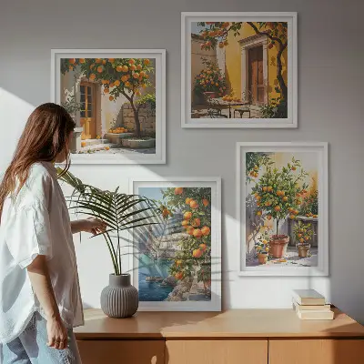 Set de cuadros modernos para salón con diseño de paisajes de cítricos pintados