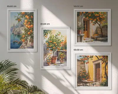 Set de cuadros modernos para salón con diseño de paisajes de cítricos pintados