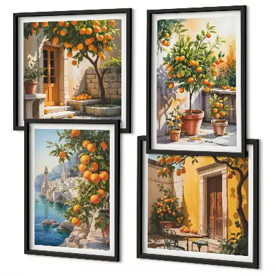Set de cuadros modernos para salón con diseño de paisajes de cítricos pintados