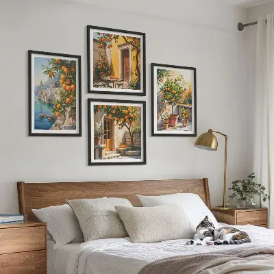 Set de cuadros modernos para salón con diseño de paisajes de cítricos pintados