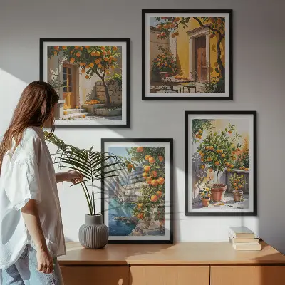 Set de cuadros modernos para salón con diseño de paisajes de cítricos pintados