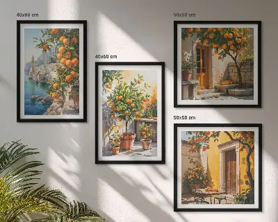 Set de cuadros modernos para salón con diseño de paisajes de cítricos pintados