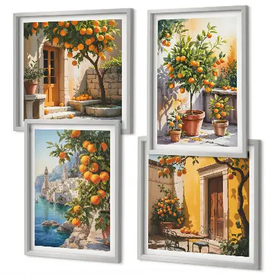 Set de cuadros modernos para salón con diseño de paisajes de cítricos pintados