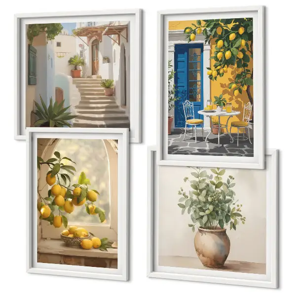 Set de 4 cuadros para salón con diseño de arquitectura de la ciudad de Lemons