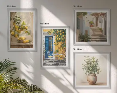 Set de 4 cuadros para salón con diseño de arquitectura de la ciudad de Lemons