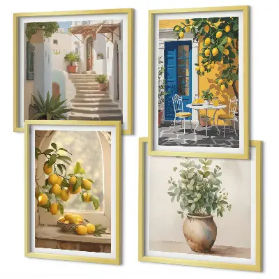 Set de 4 cuadros para salón con diseño de arquitectura de la ciudad de Lemons