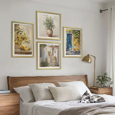Set de 4 cuadros para salón con diseño de arquitectura de la ciudad de Lemons