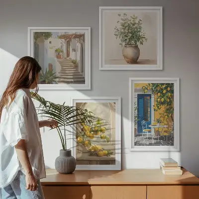 Set de 4 cuadros para salón con diseño de arquitectura de la ciudad de Lemons