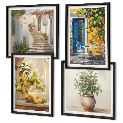 Set de 4 cuadros para salón con diseño de arquitectura de la ciudad de Lemons