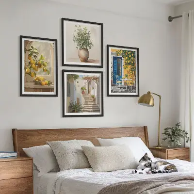 Set de 4 cuadros para salón con diseño de arquitectura de la ciudad de Lemons