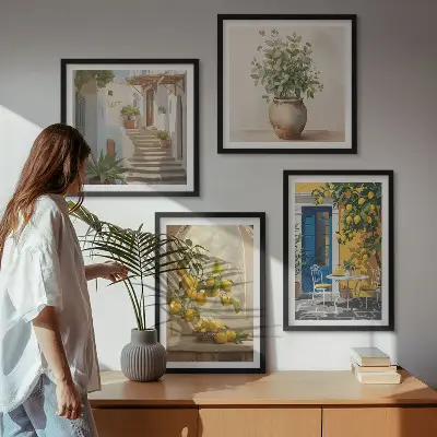 Set de 4 cuadros para salón con diseño de arquitectura de la ciudad de Lemons