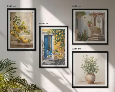 Set de 4 cuadros para salón con diseño de arquitectura de la ciudad de Lemons