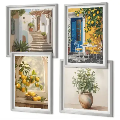 Set de 4 cuadros para salón con diseño de arquitectura de la ciudad de Lemons