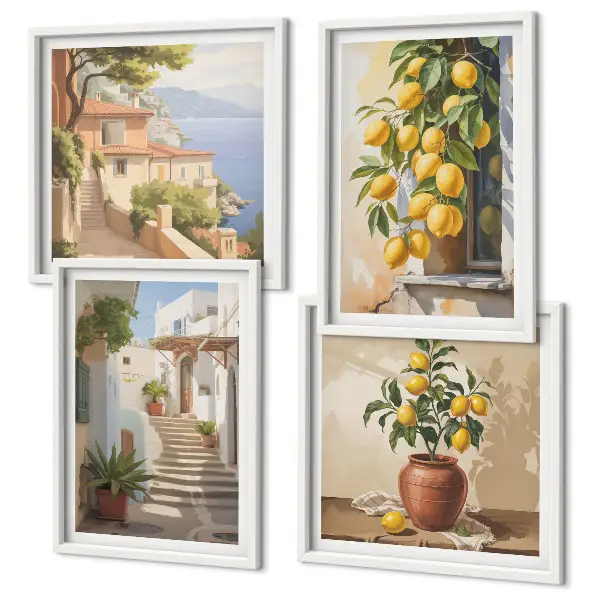 Set de cuadros modernos para salón diseño Calles Lemon con vistas al mar