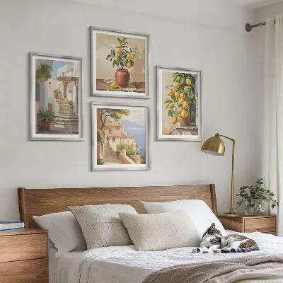 Set de cuadros modernos para salón diseño Calles Lemon con vistas al mar