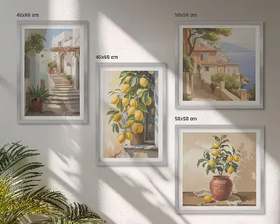 Set de cuadros modernos para salón diseño Calles Lemon con vistas al mar