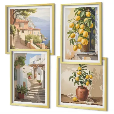Set de cuadros modernos para salón diseño Calles Lemon con vistas al mar