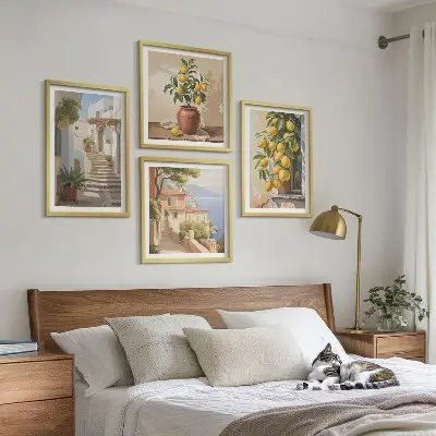 Set de cuadros modernos para salón diseño Calles Lemon con vistas al mar