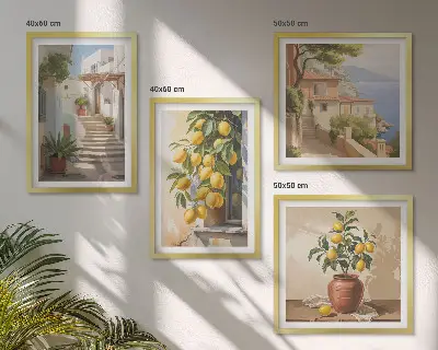 Set de cuadros modernos para salón diseño Calles Lemon con vistas al mar