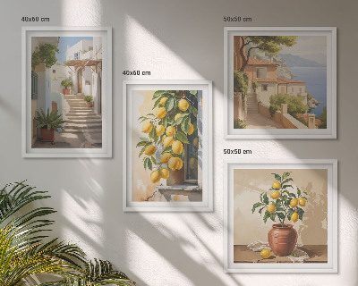 Set de cuadros modernos para salón Calles Lemon con vistas al mar