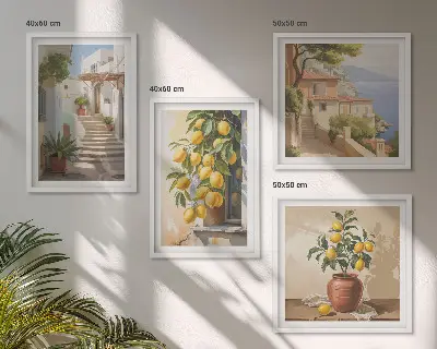 Set de cuadros modernos para salón diseño Calles Lemon con vistas al mar