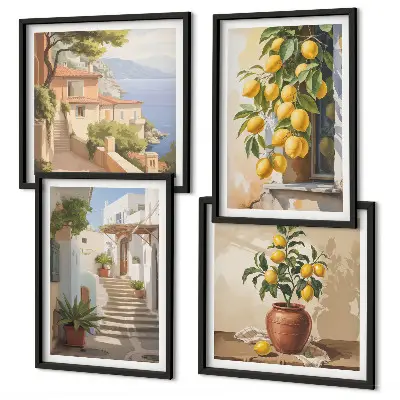 Set de cuadros modernos para salón diseño Calles Lemon con vistas al mar
