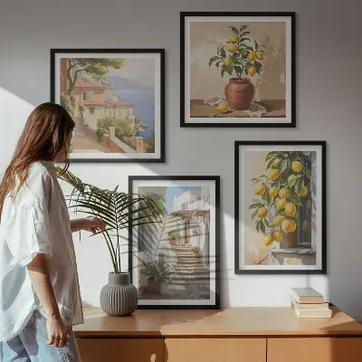 Set de cuadros modernos para salón diseño Calles Lemon con vistas al mar