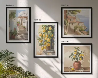 Set de cuadros modernos para salón diseño Calles Lemon con vistas al mar