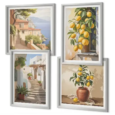 Set de cuadros modernos para salón diseño Calles Lemon con vistas al mar