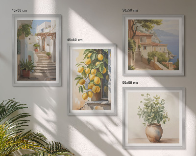Set de 4 cuadros para salón Plantas en macetas, limones, calle