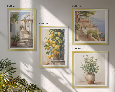 Set de 4 cuadros para salón Plantas en macetas, limones, calle