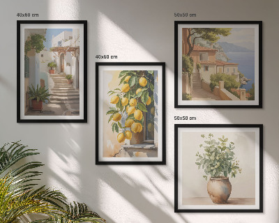 Set de 4 cuadros para salón Plantas en macetas, limones, calle
