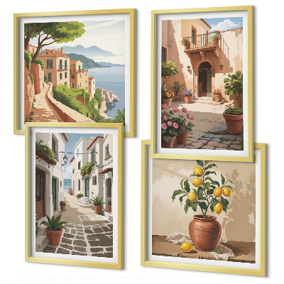 Galería de pared Calles, casas, plantas, macetas