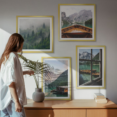 Set de cuadros modernos para salón Casas rurales en el lago de montaña de Łódź