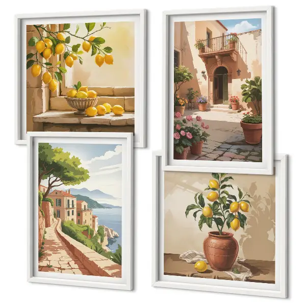 Set de 4 cuadros para salón con diseño de frutas cítricas para cocina