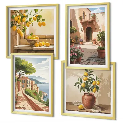Set de 4 cuadros para salón con diseño de frutas cítricas para cocina