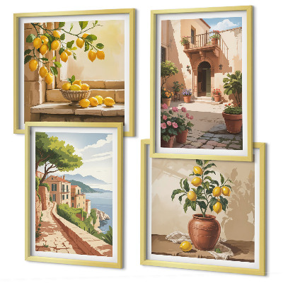 Set de 4 cuadros para salón Frutas cítricas en la cocina
