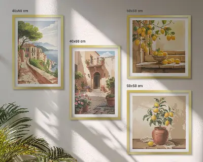 Set de 4 cuadros para salón con diseño de frutas cítricas para cocina