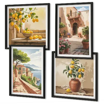 Set de 4 cuadros para salón con diseño de frutas cítricas para cocina